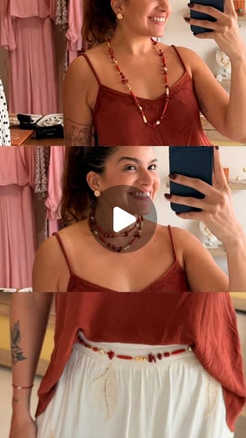 Uma peça. Três jeitos de usar. ✨ Colar longo, em camadas ou cinto. Você escolhe como ela entra no look.